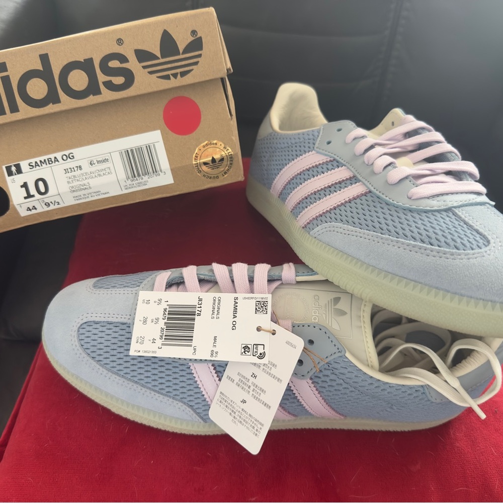Adidas Samba OG Light Blue and Pink Sneakers